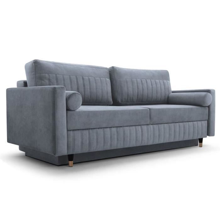 Canapé en lit convertible avec coffre de rangement 3 places relax droit213x83x104 NANCY (Gris foncé - Cloud 97)