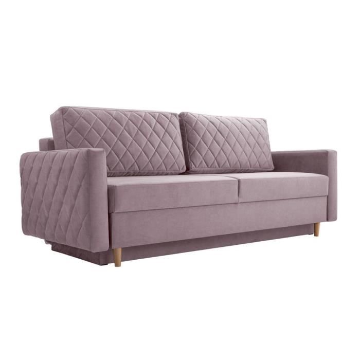 Canapé en lit convertible avec coffre de rangement 3 places relax droit215x100x94 cm NOLEN (Rose - NOEL 07)