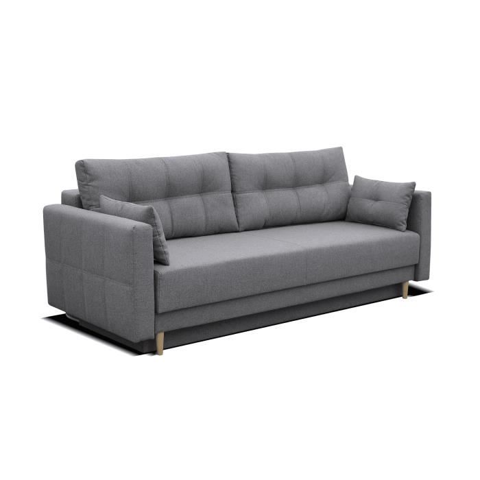 Canapé en lit convertible avec coffre de rangement - en tissu - salon & séjour - 216x91x85 cm - LUSAKA - Gris (Malmo new 90)