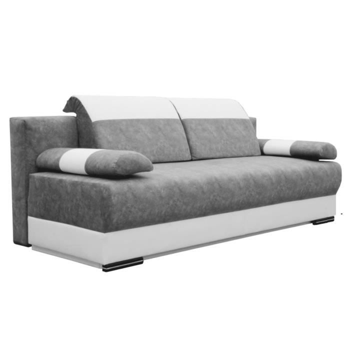 Canapé en lit convertible avec coffre de rangement - salon & séjour - 200x92x85 cm - FERNANDO - Gris + Blanc (Forever 65+Madryt