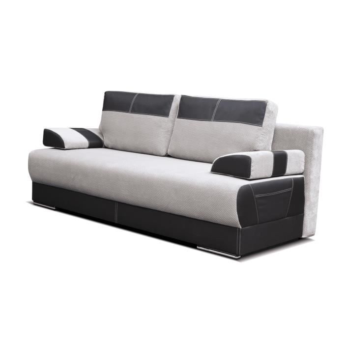Canapé en lit convertible avec coffre de rangement - salon & séjour - 200x92x93 cm - DELTA - Gris clair + Noir (DOT 22+Madryt 128)