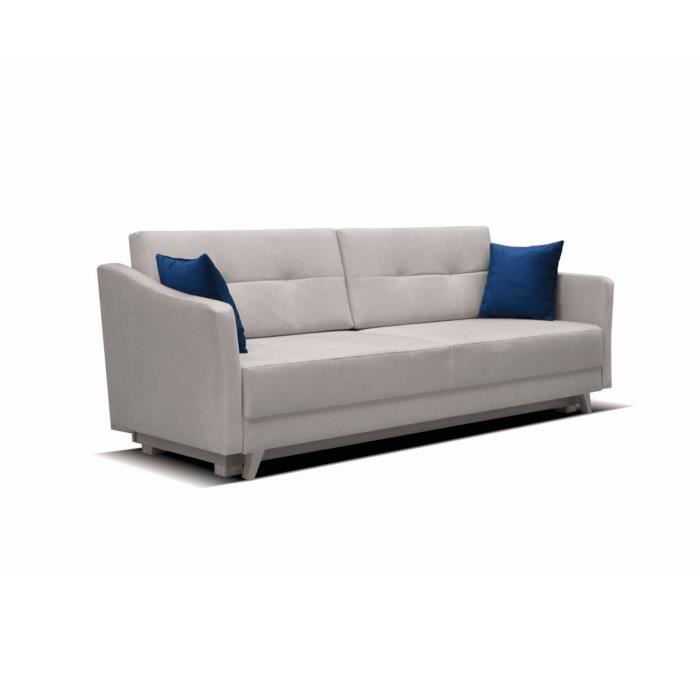Canapé convertible avec coffre de rangement - E-MEUBLES - VALENCIA - Tissu - Gris Clair