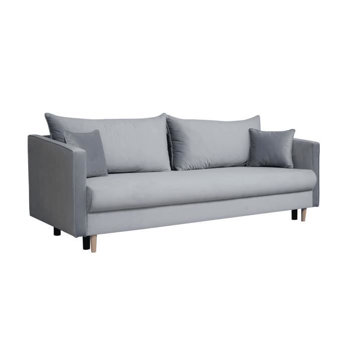 Canapé en lit convertible avec coffre de rangement - en tissu - salon & séjour - 217x102x88 cm - ZELA - Gris (Riviera 80)