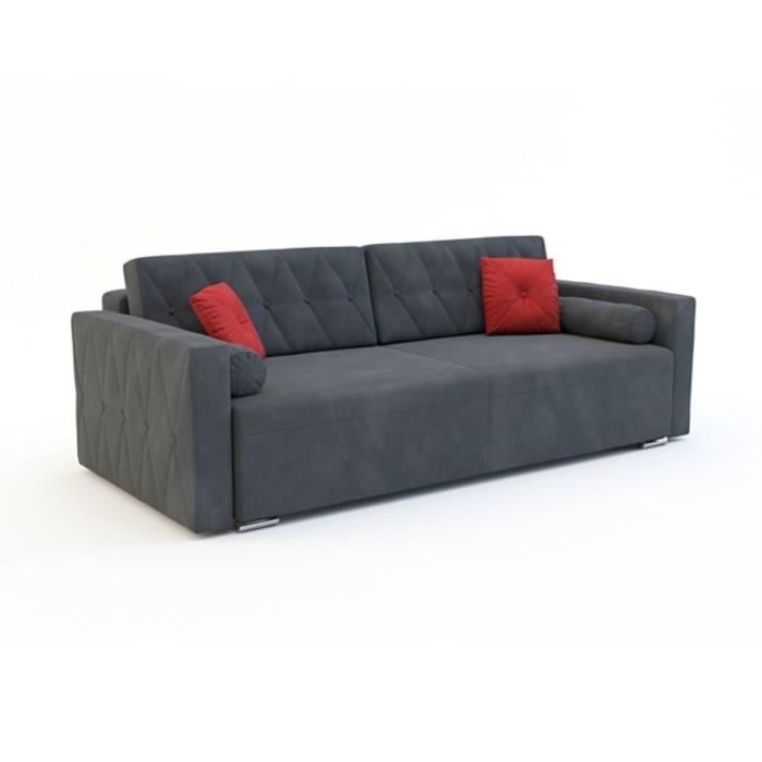 Canapé en lit convertible avec coffre de rangement - en tissu - salon & séjour - 230x105x92 cm - ISKA - Gris + Rouge (Trinity