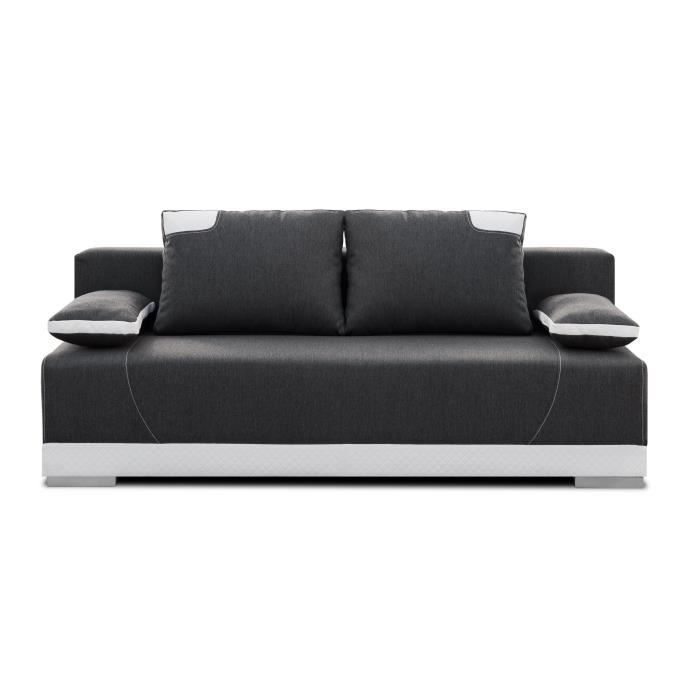 Canapé Convertible avec Coffre de Rangement 3 Places Relax Droit - Tissu - Lira (Noir+Blanc) - E-MEUBLES