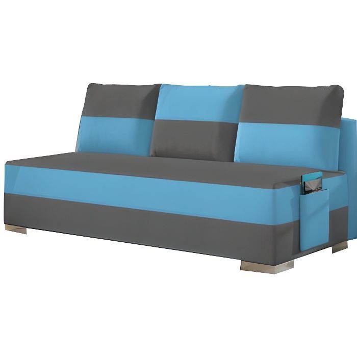 Canapé en lit Convertible avec Coffre de Rangement 3 Places Relax - en Tissu -ATOLLO (Bleu + Gris (Alova 36+Alova 29))