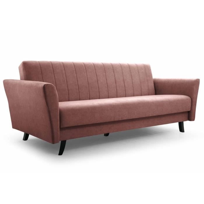 Canapé en lit convertible avec coffre 3 places de rangement relax droit - clic clac- 231x90x93 cm - ANGELLI (Rose - Kronos 19)