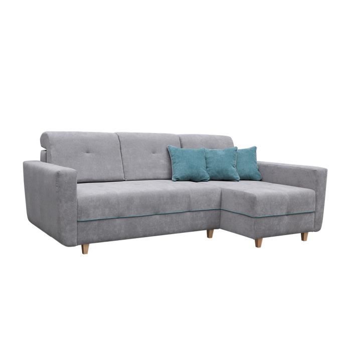 Canapé d'angle pour le salon Coin avec fonction couchage - Style scandinave - Tucson New (gris,droit)