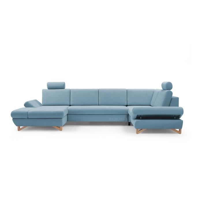 Canapé d'angle panoramique Moderne Convertibles Tissu au Touche agreable Merida 4 (Bleu, Canapé d'angle Droit)
