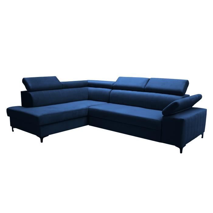 Canapé d'angle en lit en tissu avec coffre 4-5 places - SANTORINO - Bleu (Manila 26, Gauche)