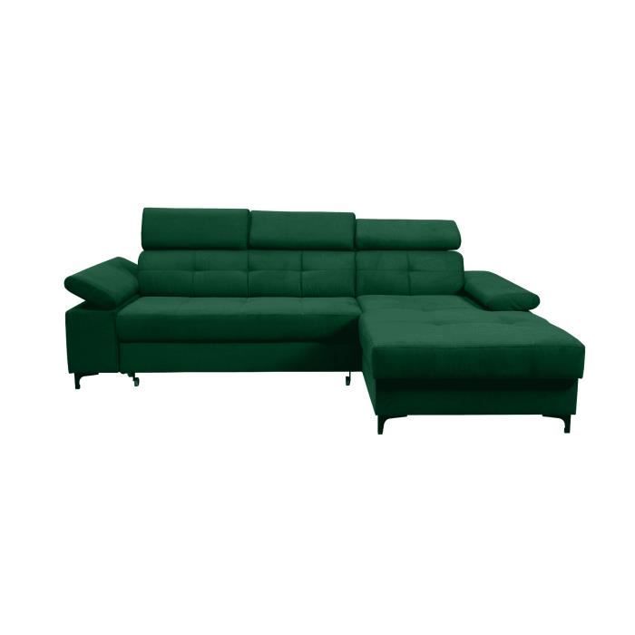 Canapé d'angle en lit en tissu avec coffre 4-5 places - POLINA - Vert (Malina 35, Droite)