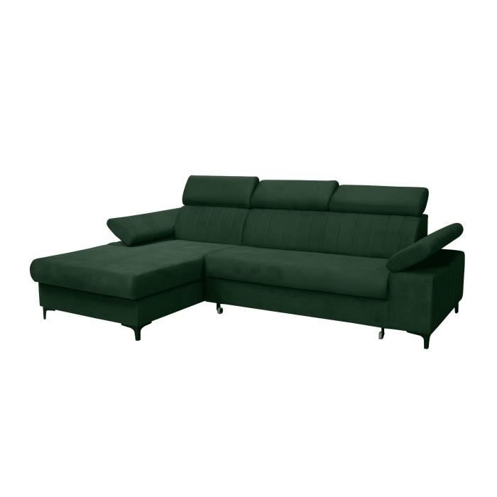 Canapé d'angle en lit en tissu avec coffre 4-5 places - RENTEL - Vert (Manila 35, Gauche)