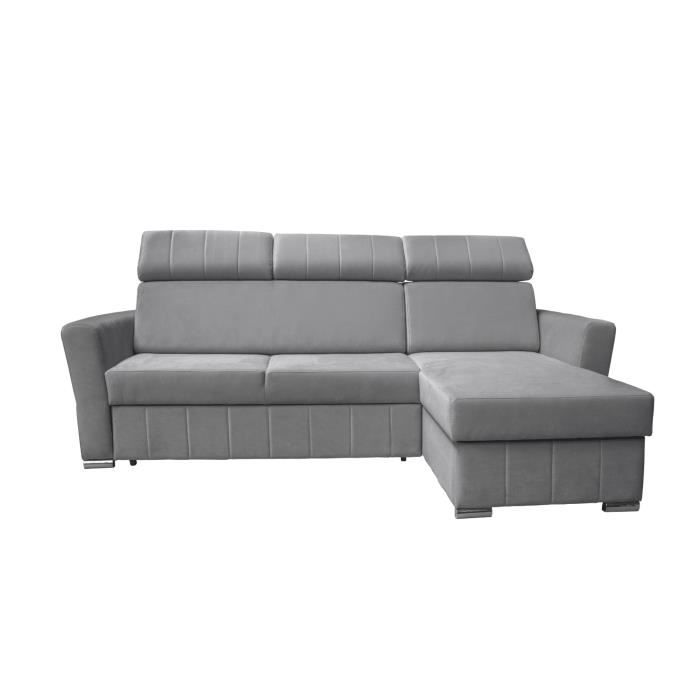 Canapé d'angle en lit en tissu avec coffre 4-5 places - MILS - Gris (Paros 05, Droite)
