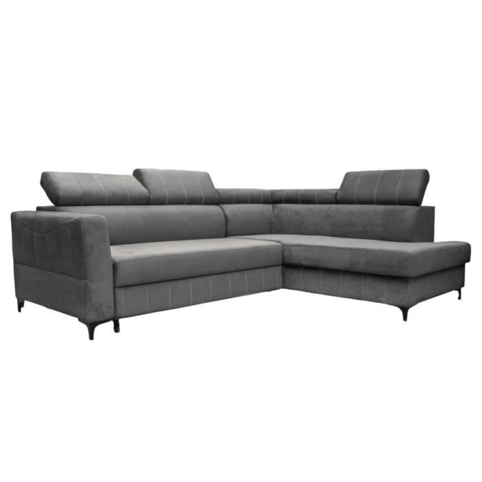 Canapé d'angle en lit en tissu avec coffre 4-5 places - COTI - Gris clair (Trinity 33, Droite)