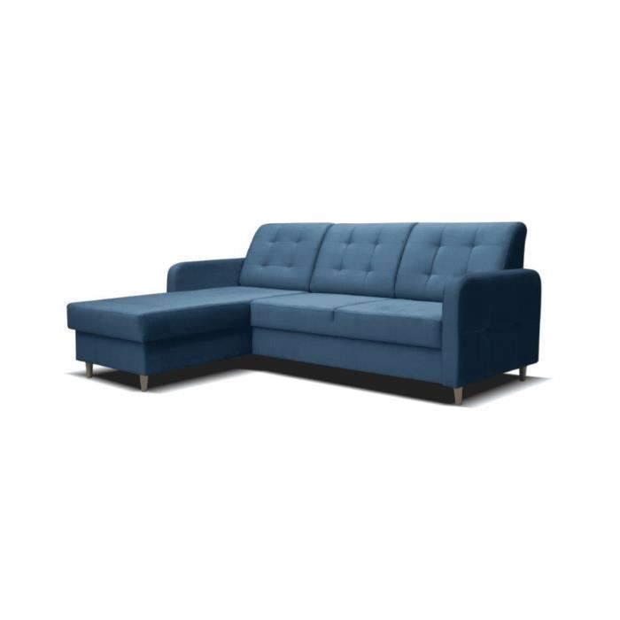 Canapé d'angle en lit en tissu avec coffre 4-5 places - PICO - Bleu (Monolith 77, Gauche)