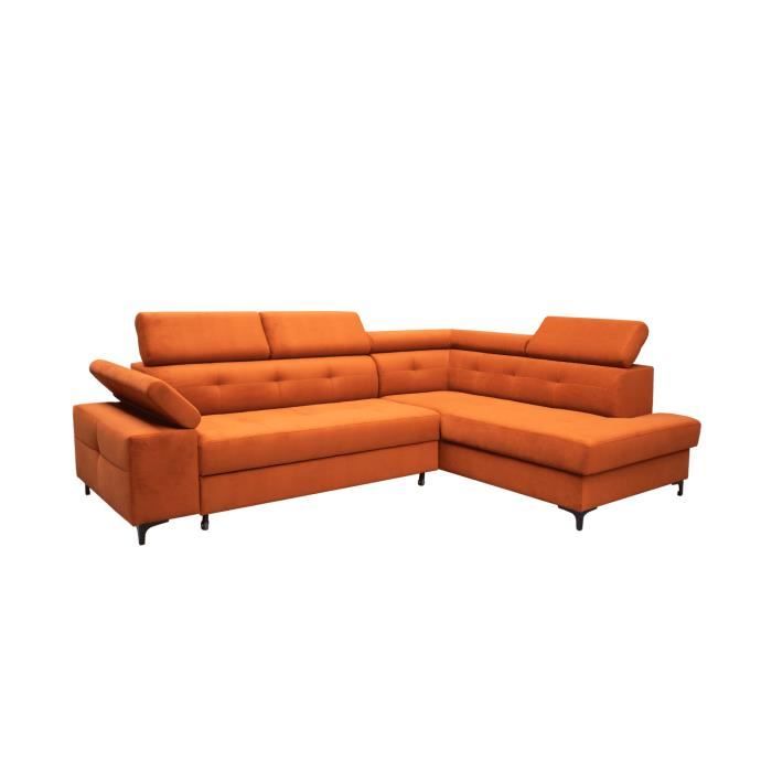 Canapé d'angle en lit en tissu avec coffre 4-5 places - (LxPxH): 274x203x100 cm - DARKOS - Orange (Trinity 25, Droite)