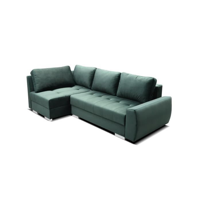 Canapé d'angle en lit en tissu avec coffre 4-5 places - salon & séjour  - DUCAT - Vert (Riviera 38, Gauche)