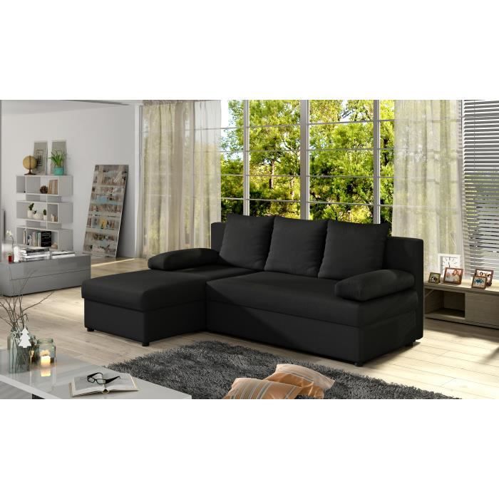 Canapé d'angle réversible et convertible avec coffre de rangement - 4 places - ARON Noir