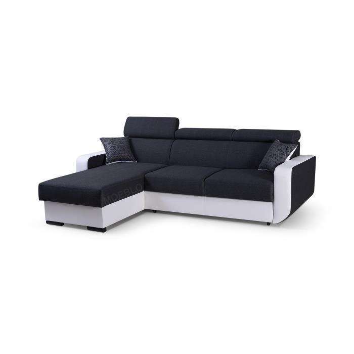 Canapé d'angle convertible - E-MEUBLES - Pedro - Noir et blanc - 4 places - Réversible