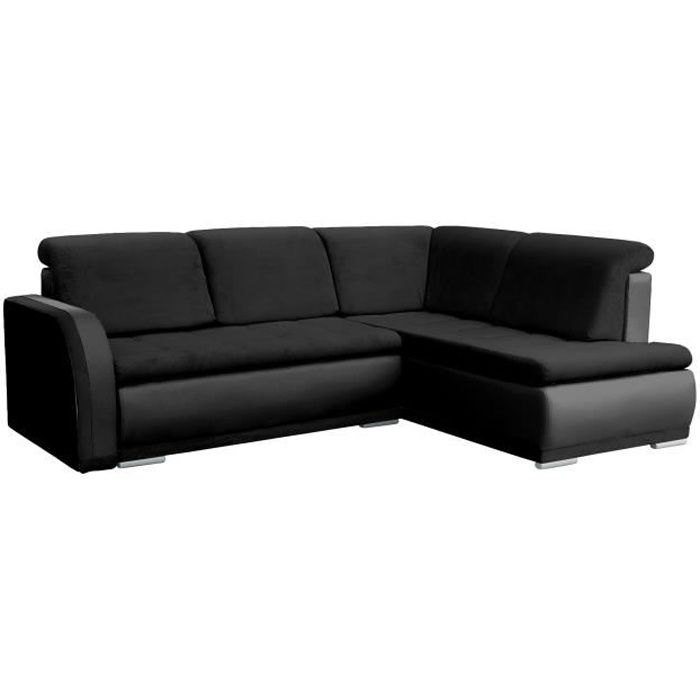 Canapé d'angle Convertibles 3 Places Tissu + Simili Cuir Vero II (Noir, Canapé d'angle Droit)