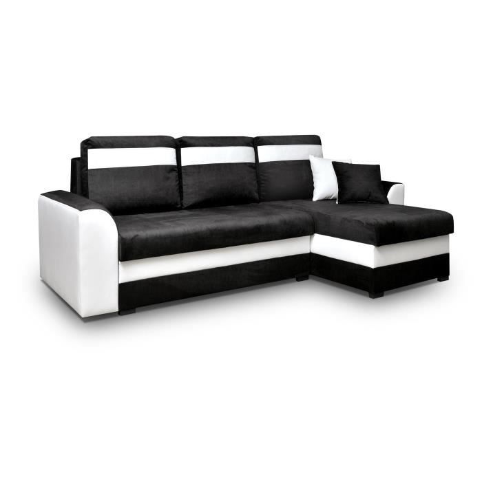 Canapé d'angle Convertibles 3 Place Tissu + Simili Cuir Tommy (Noir)