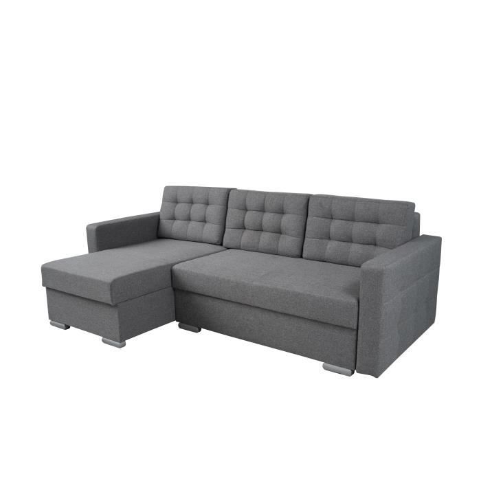 Canapé d'angle avec fonction de couchage, universel, pieds en bois argenté, coutures décoratives - Tisan (Malmo 90)