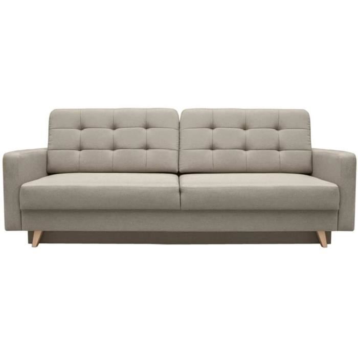 Canapé Convertible en Velours 3 Places Droit Pique en Tissu Beige Creme Taupe Scandinave Carla