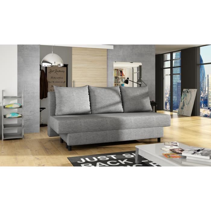 Canapé convertible en tissu 3 places droit KAMAZO Gris clair