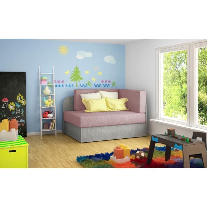 Canapé convertible en tissu 1 places droit RAISA Gris Clair + Rose Foncé