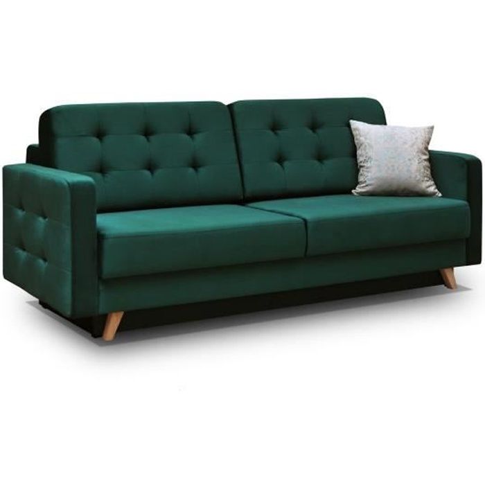 Canapé Convertible - E-MEUBLES - Carla - Vert - Coffre de rangement - 3 places