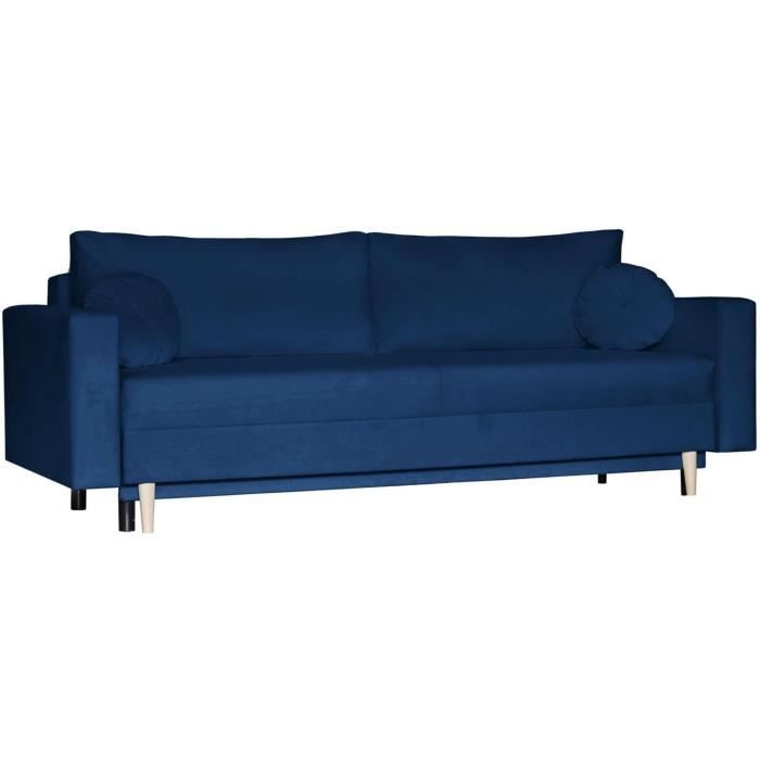 Canapé 3 places pour le salon, Canapé-lit, Canapé avec fonction sommeil et espace de rangement - AMARO (Bleu marine - Trinity 30)