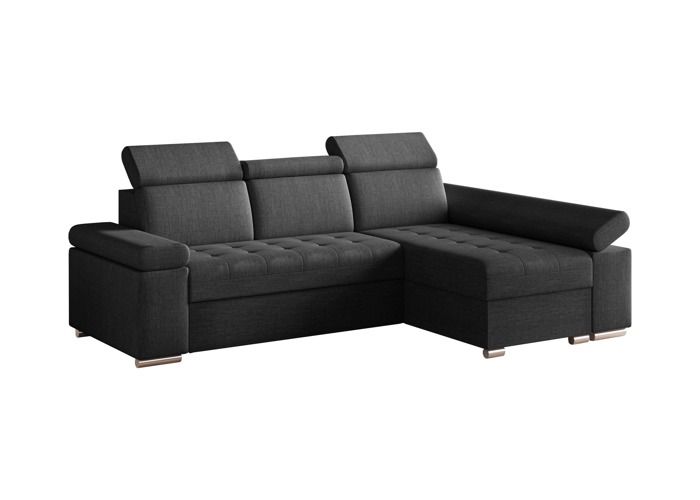 Canapé d'angle avec fonction couchage et coffre rangement Canapé-lit appuie-tête réglable - Luka (Gris foncé (Twist 23), à droite)