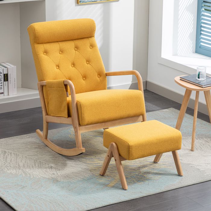 Fauteuil Scandinave en Lin Canapé Simple Salon avec Repose-Pieds Fauteuil Relaxation Rembourés pour Salon ou Chambre,Orange