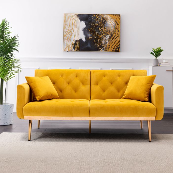 Canapé Convertible en Velours pour salon chambre,Jaune