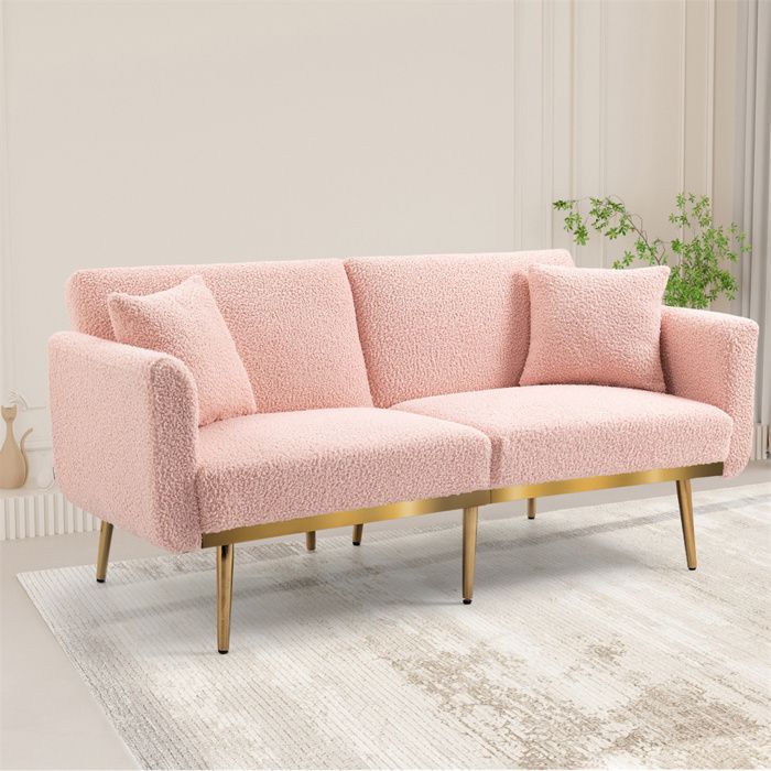 Canapé Convertible 2/3 places en velours Teddy,Canapé design moderne pour salon,Canapé lit réglable,pieds en métal,Rose