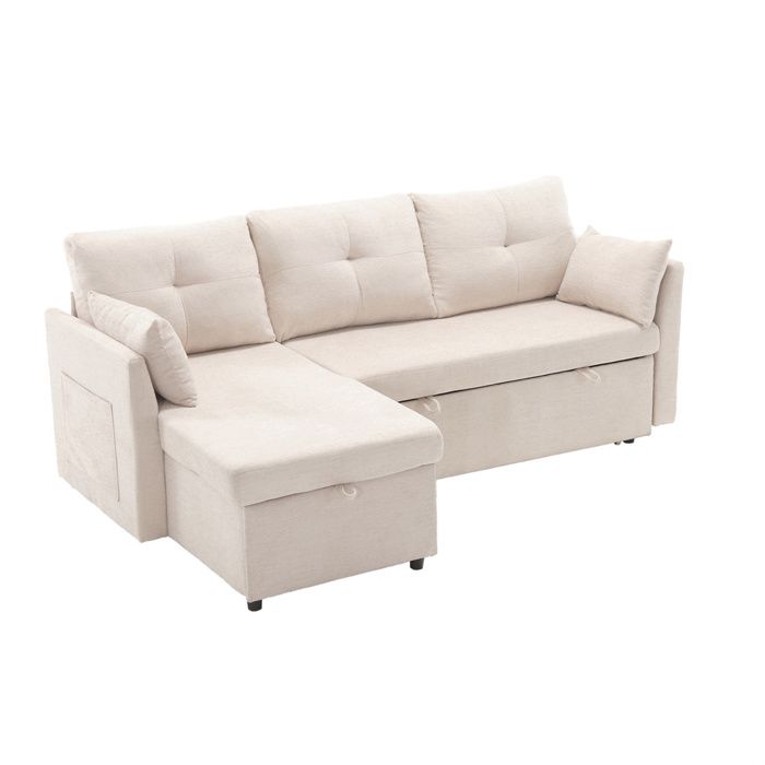 Canapé Moderne 3 Places en forme de L,Canapé-Lit convertible avec espace de rangement,Beige