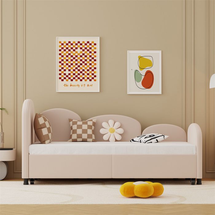 Canapé-Lit extensible 90x200cm avec sommiers,Lit rembourré Moderne en velours avec lit gigogne pour le salon,chambre,Rose