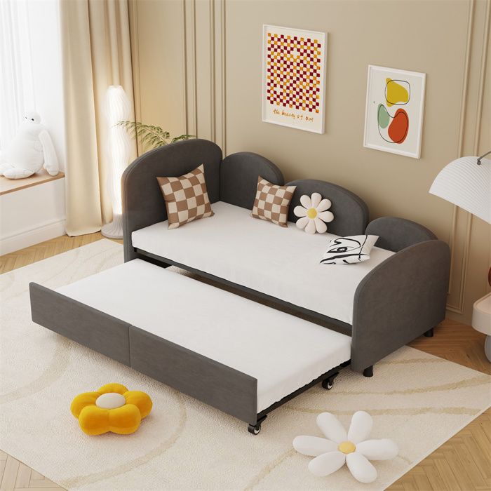 Canapé-Lit extensible 90x200cm avec sommiers,Lit rembourré Moderne en velours avec lit gigogne pour le salon,chambre,Gris
