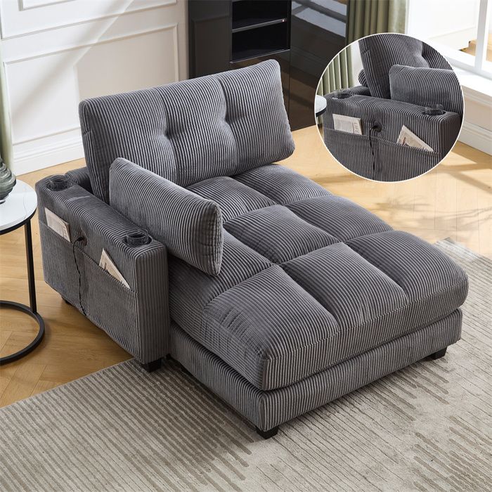 Canapé Chaise Longue Confortable avec un accoudoir,charge USB,Canapé Paresseux,Gris