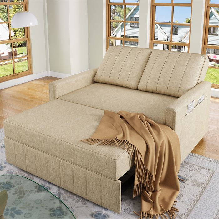Canapé Convertible multifonctionnel,Canapé-lit 2 Plances en lin Moderne avec dossier réglable et coussins,Beige