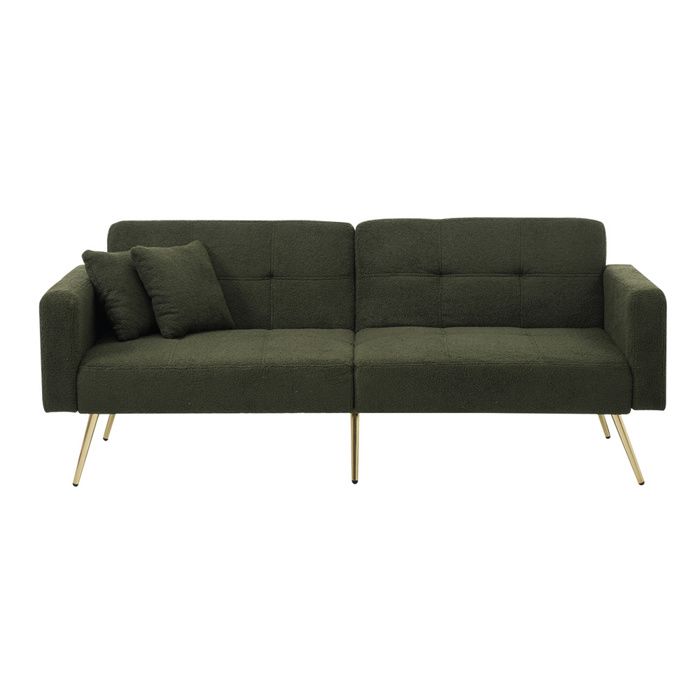Canapé Convertible 2/3 places,Canapé Moderne en Sherpa,Canapé-lit pliable pour salon,pieds dorés,Vert,175×64×72cm