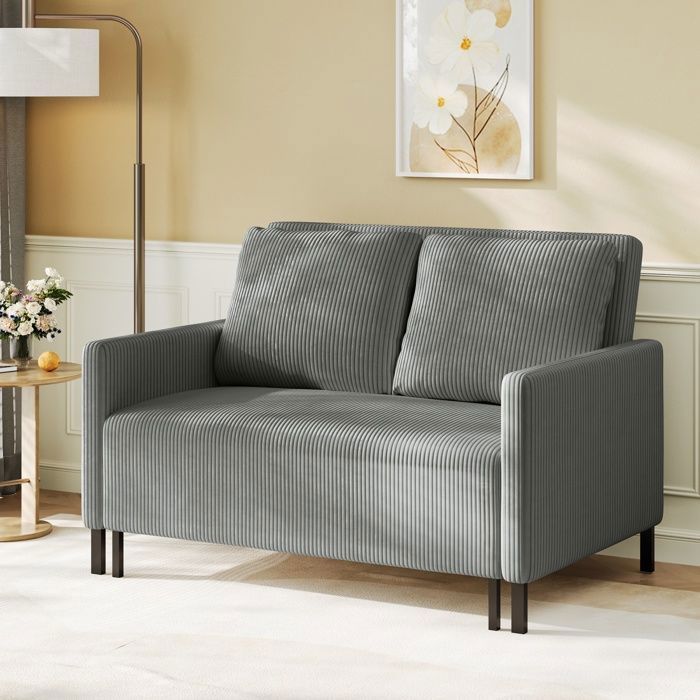 Canapé-lit Convertible ,Contemporain,Canapé 2 Place en Velours Côtelé avec 2 Coussins pour Chambre Salon Bureau,,120x78x87cm,Gris