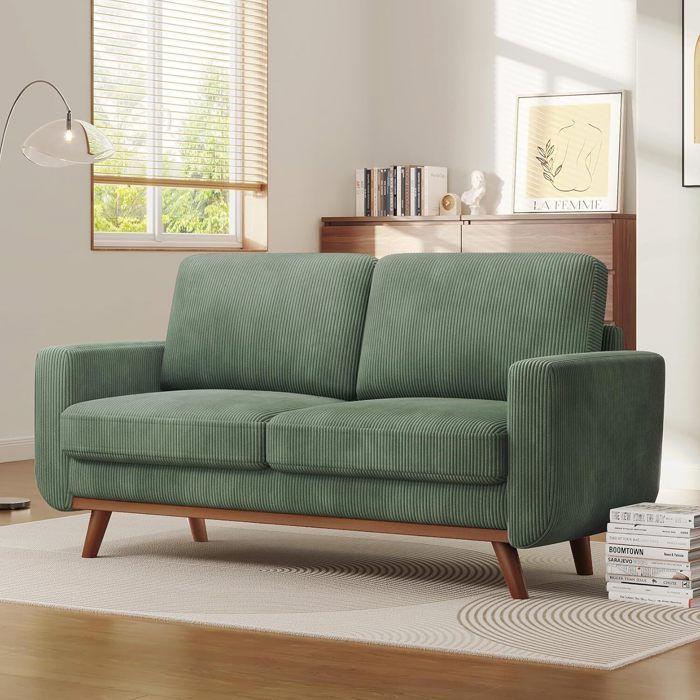 Canapé 2 Places en Velours Côtelé,172cm Canapé Fixe ,Style Scandinave Moderne pour Salon,Appartement,Petit Espace 172x76x88cm Vert