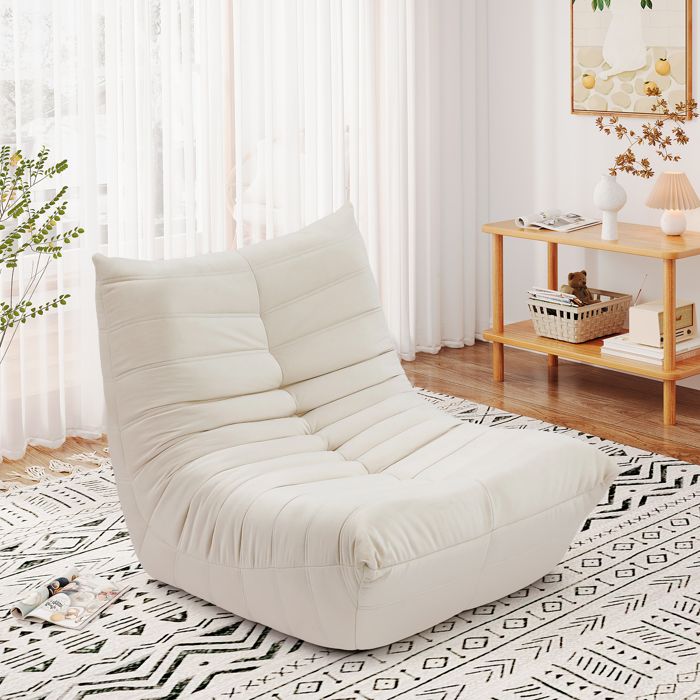 Canapé 1 Places Moderne Scandinave,Canapé Tatami,Fauteuil de Sol Paresseux Pour Salon Chambre Bureau 80x85x84cm Beige