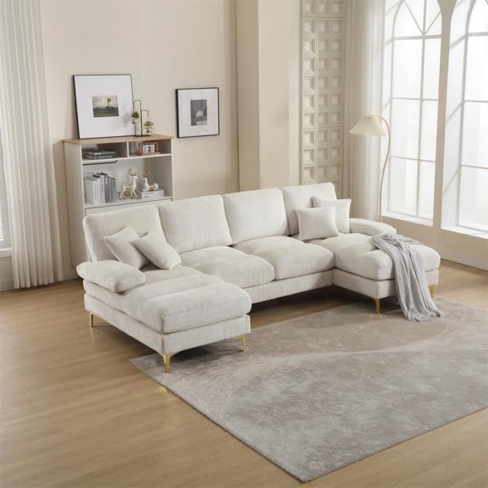 Canapé d'angle - Non spécifié - U - 4 places - Tissu chenille - Beige