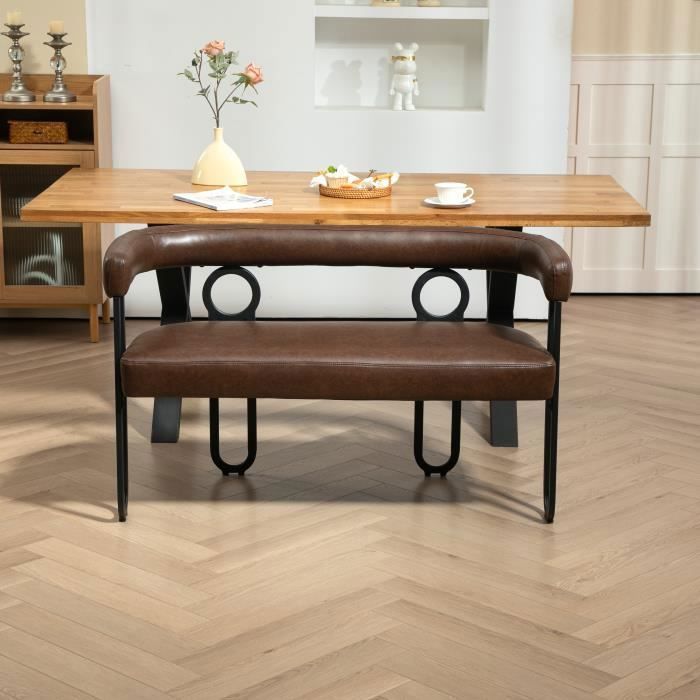 Canapé double - Design - Dossier arrondi - Tissu chenille - 2 places - Marron