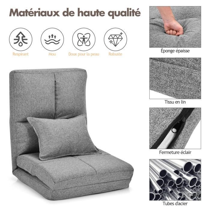DREAMADE Canapé Paresseux Pliable,Canapé Paresseux Pliant avec Dossier Réglable, Chauffeuse en Tissu,pour Salon,Chambre,Bureau
