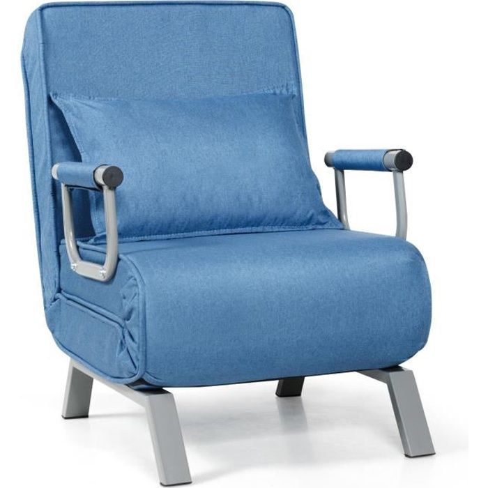 DREAMADE Fauteuil Convertible 3 en 1 avec Dossier Réglable à 5 Positions, Chauffeuse avec Accoudoir et Coussin pour Salon, Bureau
