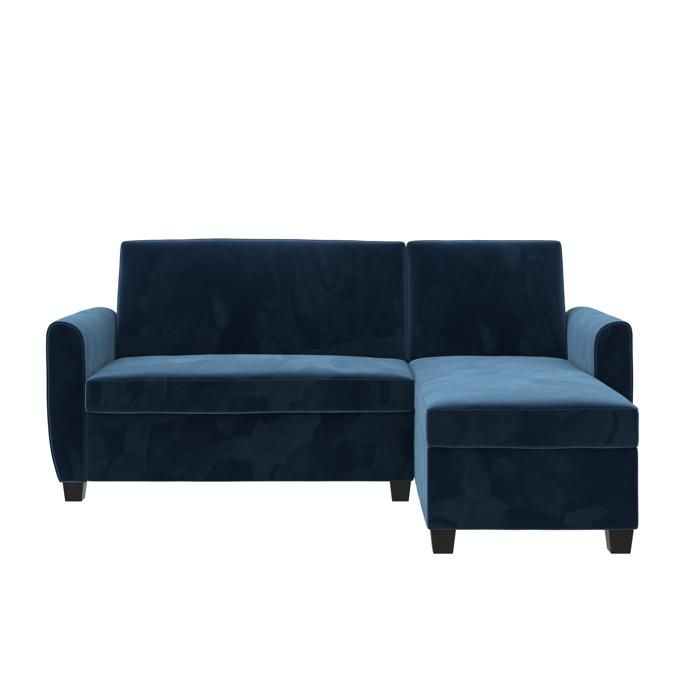 Noah | Canapé-lit 3 places avec chaise longue en velours bleu foncé