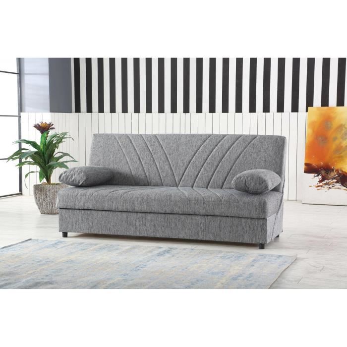 Dmora - Canapé Ramon, Canapé conteneur 3 places avec 2 coussins inclus, Canapé de salon en tissu rembourré, 181x81h88 cm, Gris